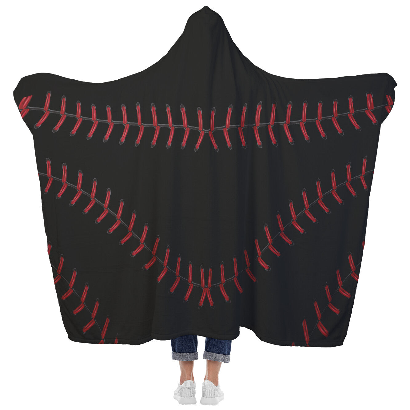Black Baseball Stitch Hooded Blanket