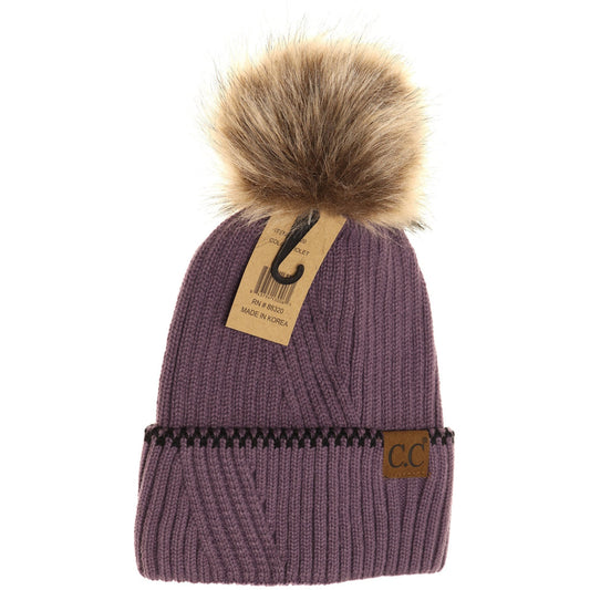 Ribbed Knit Beanie with Accented Cuff