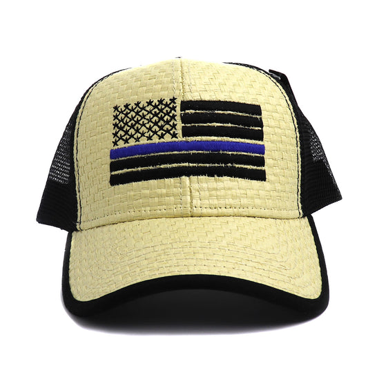 Thin Blue Line Straw Low Profile Mesh Back Trucker Hat