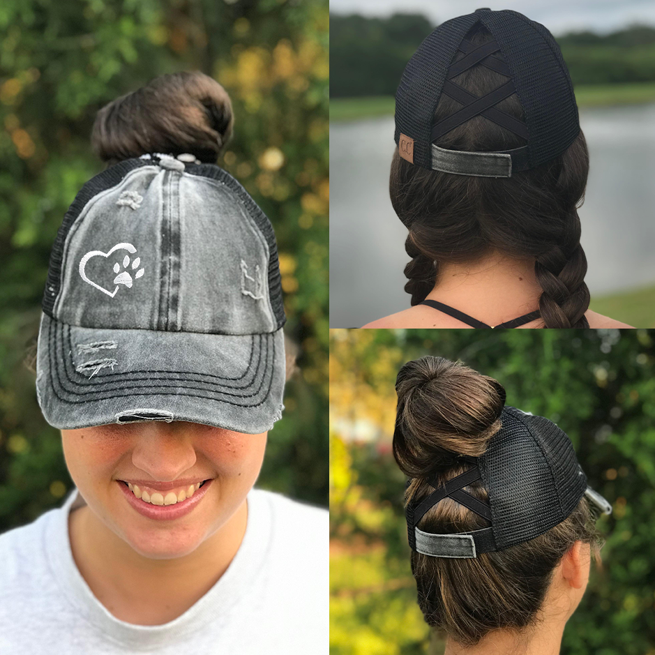 Heart Paw Ponytail Criss Cross Hat