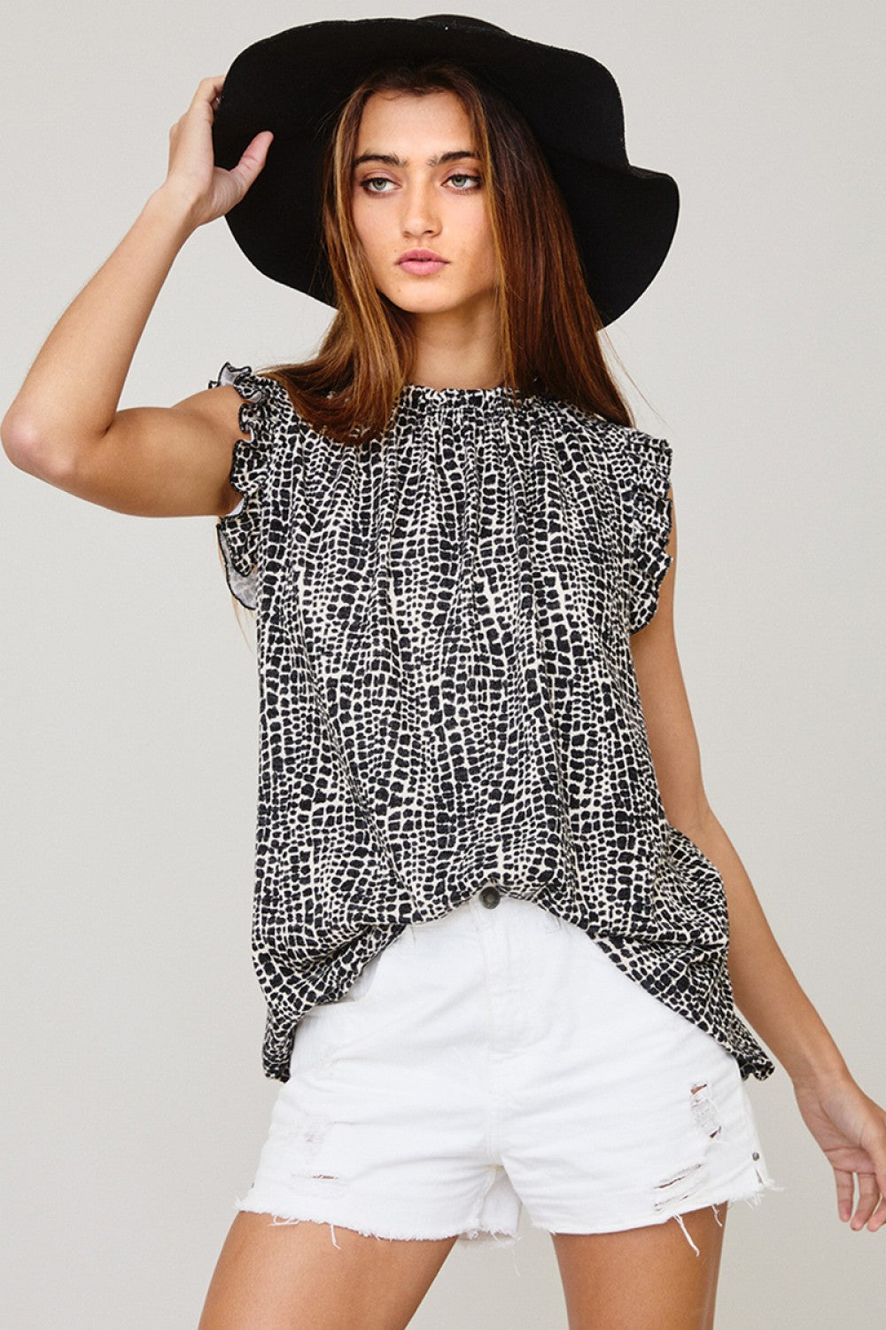 Taupe/Black Ruffle Top