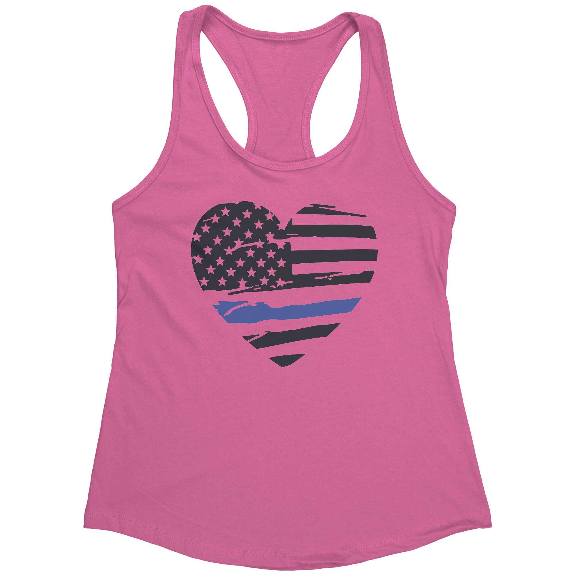 Thin Blue Line Flag Distressed Heart Womens Racerback Tank