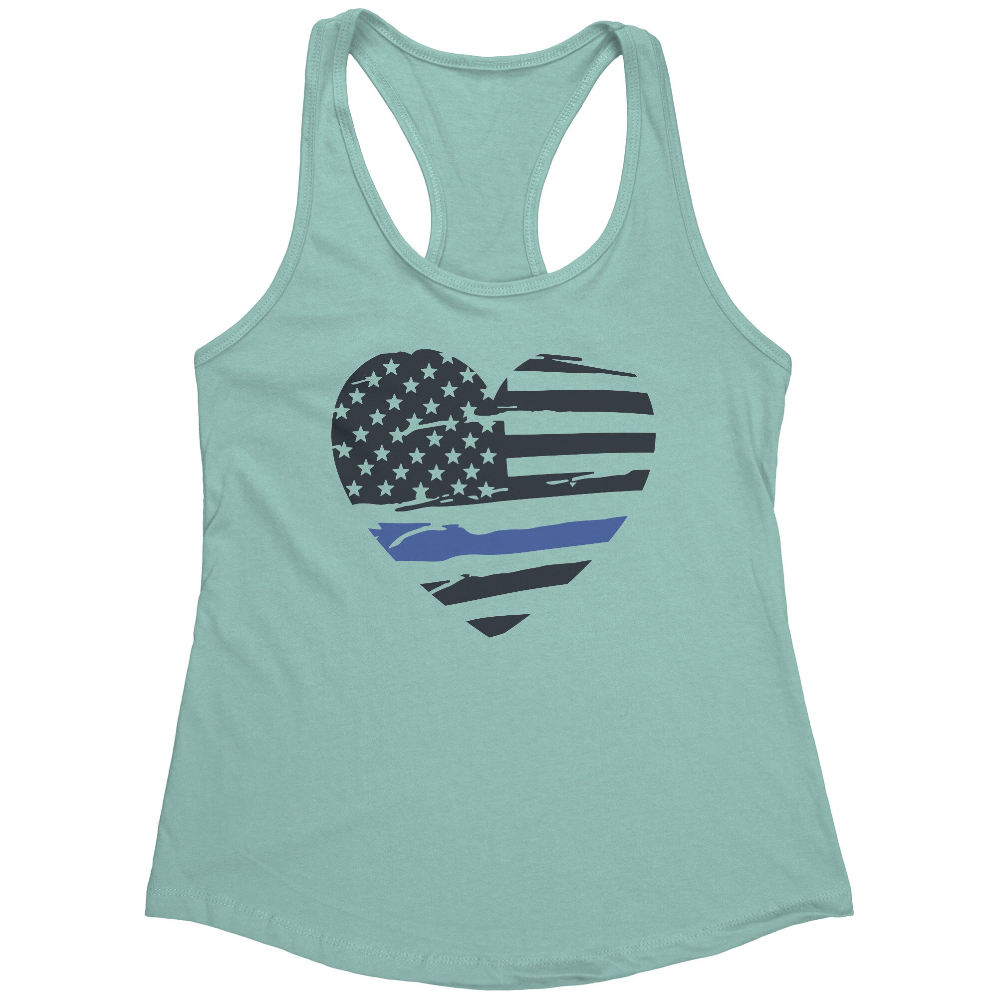 Thin Blue Line Flag Distressed Heart Womens Racerback Tank