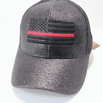 Ponytail Thin Red Line Flag Glitter Hat