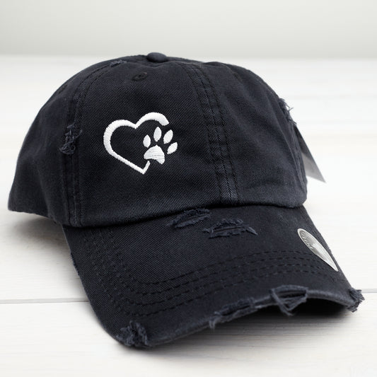 Heart Paw Ponytail Washed Cotton Cap
