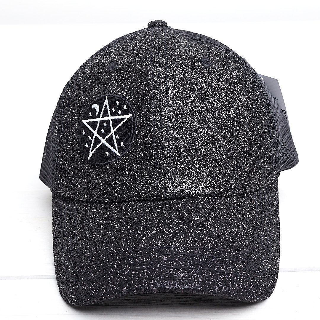 Glitter Pentagram Mesh Women's Ponytail Hat