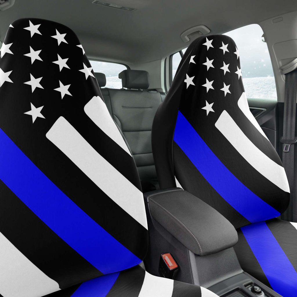 Thin Blue Line Drawn Flag Seat Covers