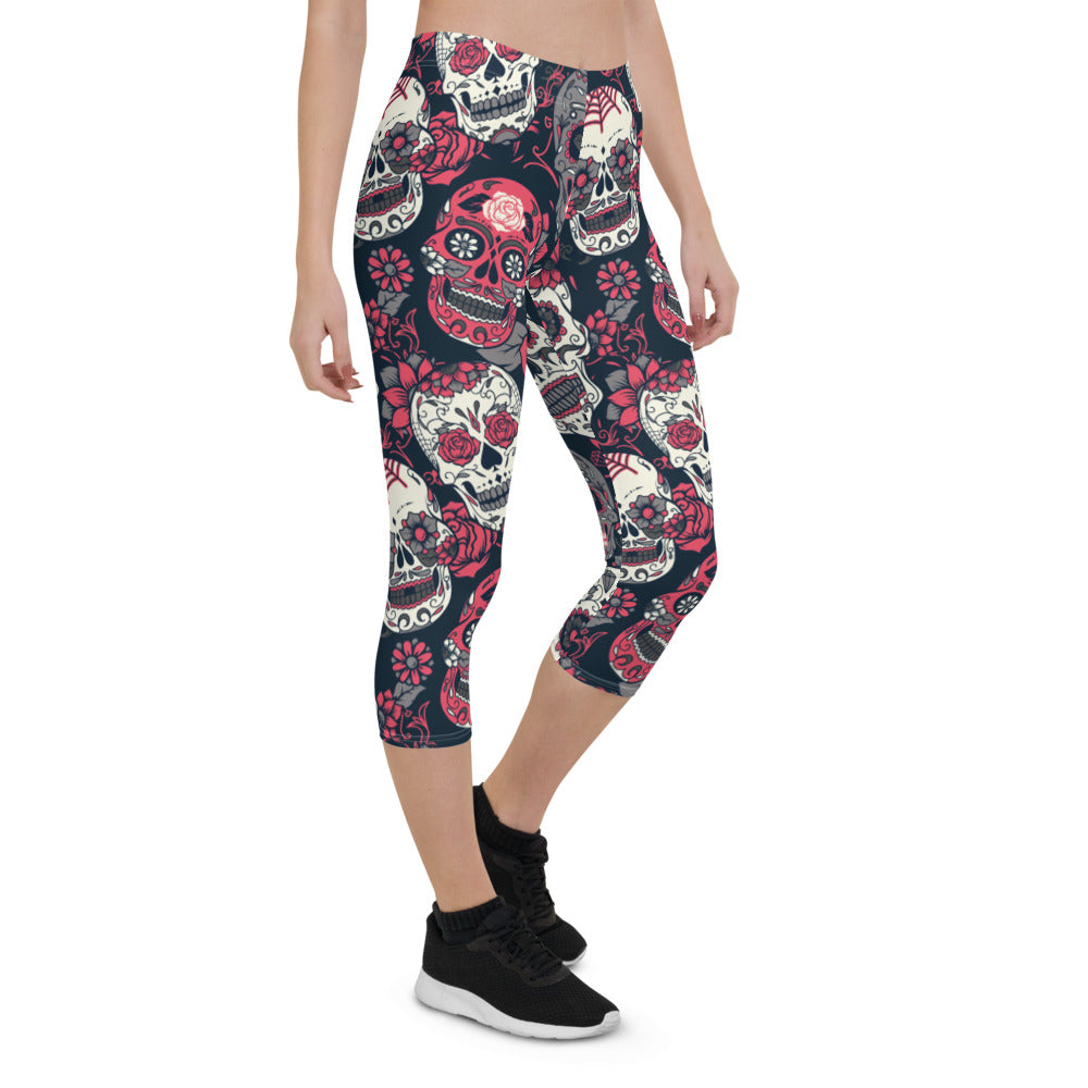 Sugar Skull Capri Leggings