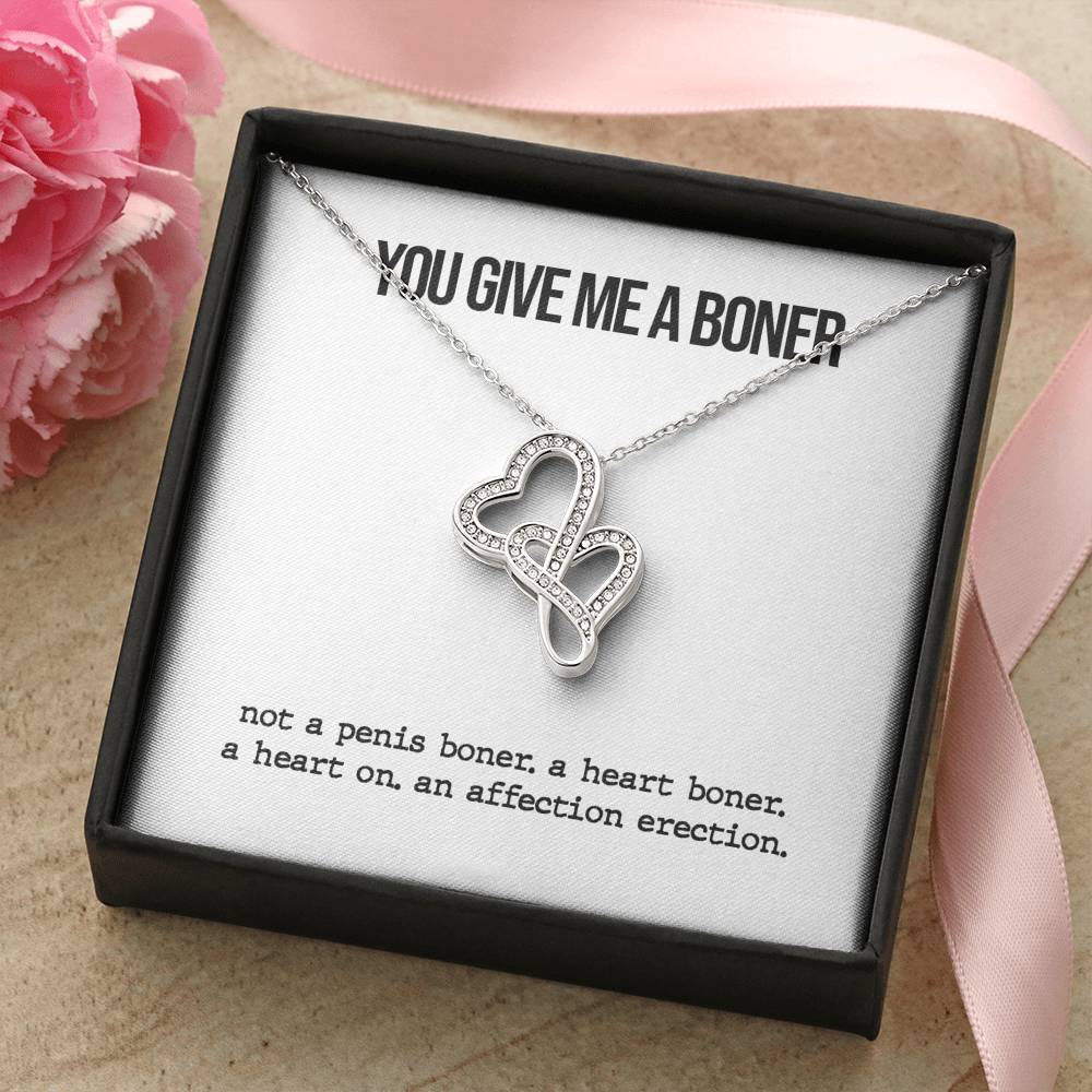 You Give Me A Boner Double Heart Necklace