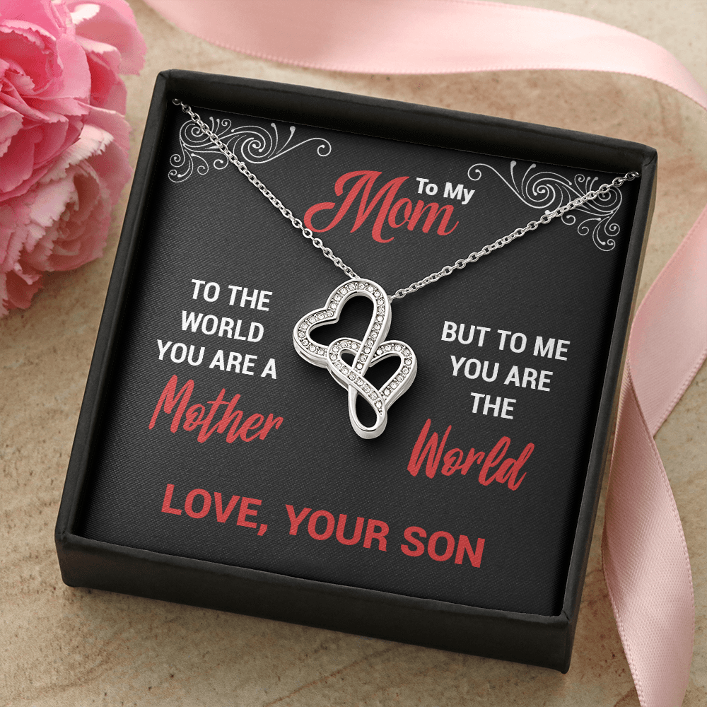 You Are The World Double Heart Necklace (Son To Mom )