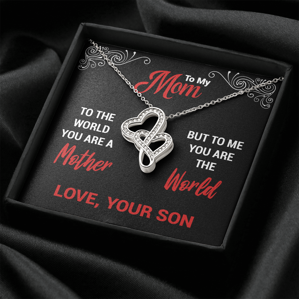You Are The World Double Heart Necklace (Son To Mom )
