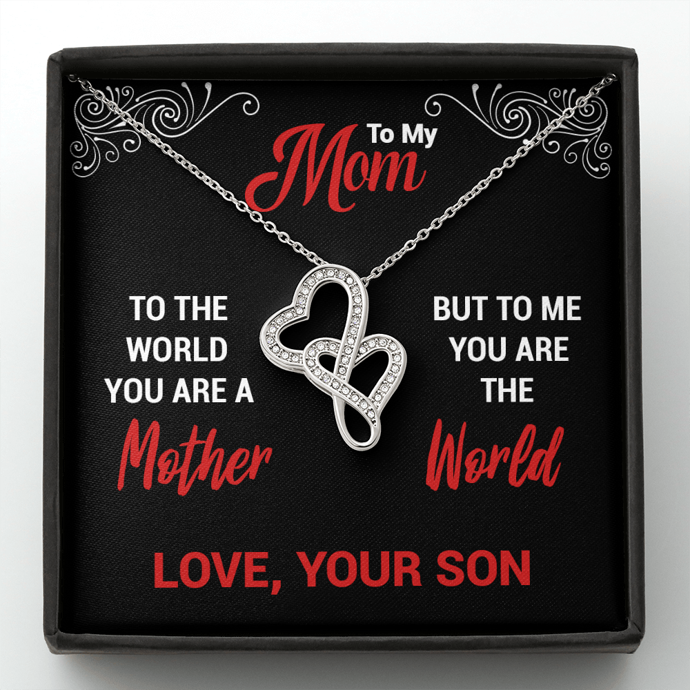 You Are The World Double Heart Necklace (Son To Mom )