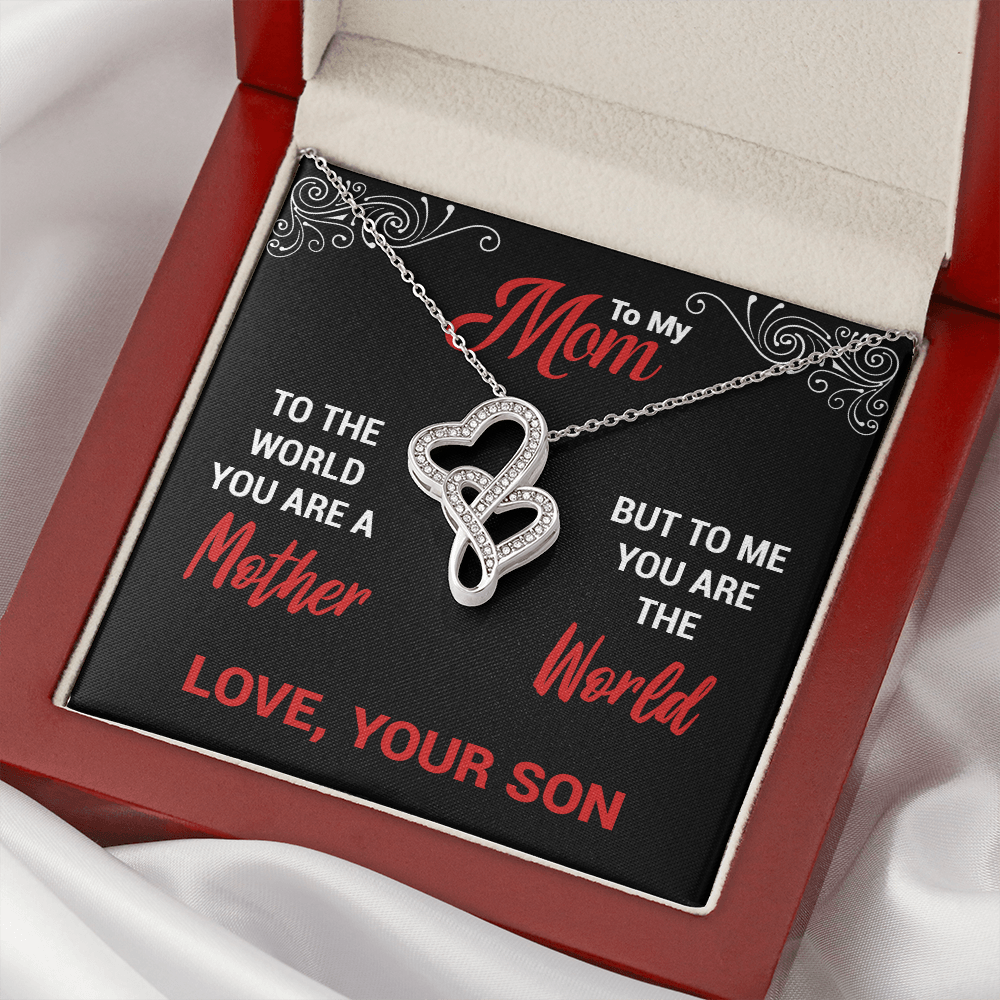 You Are The World Double Heart Necklace (Son To Mom )