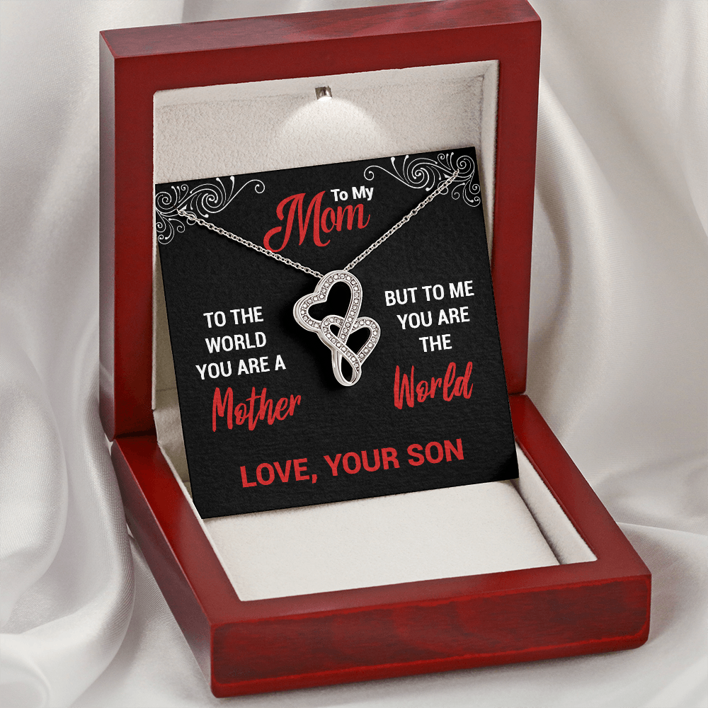 You Are The World Double Heart Necklace (Son To Mom )