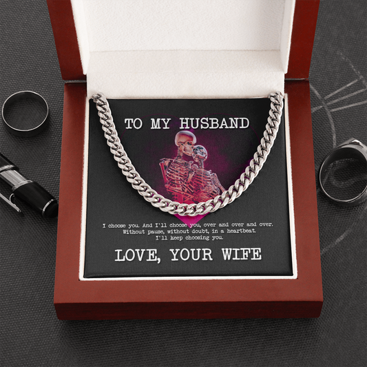 To My Husband Skeleton Cuban Link Chain Necklace