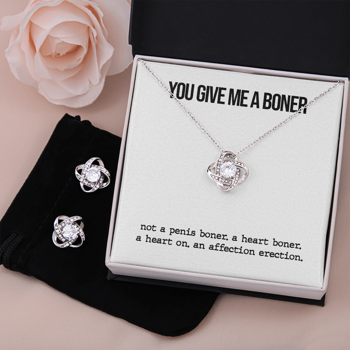 Funny Boner Love Knot Necklace & Earrings Set