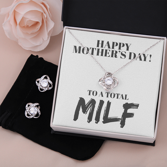 Happy Mother's Day MILF Love Knot Necklace & Earring Set
