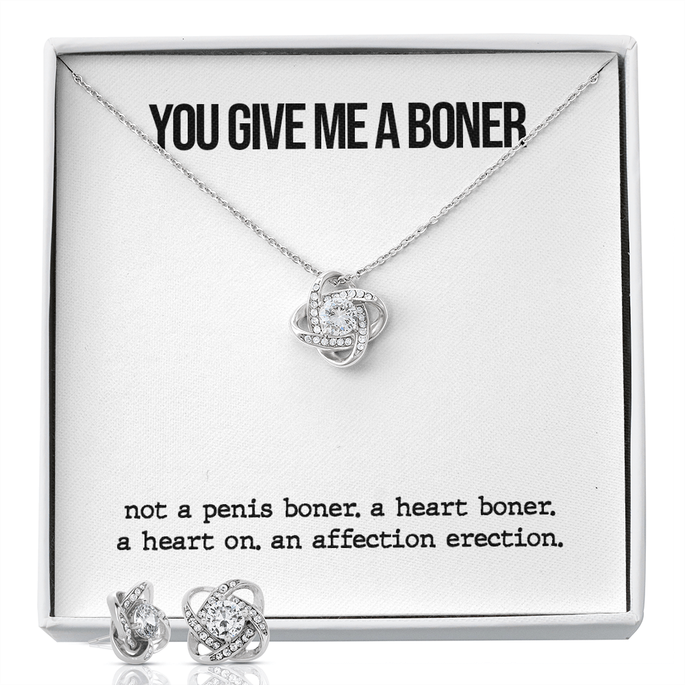 Funny Boner Love Knot Necklace & Earrings Set