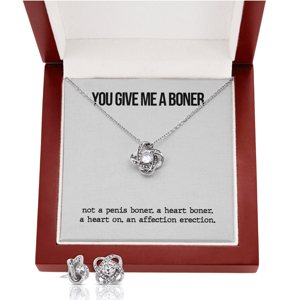 Funny Boner Love Knot Necklace & Earrings Set