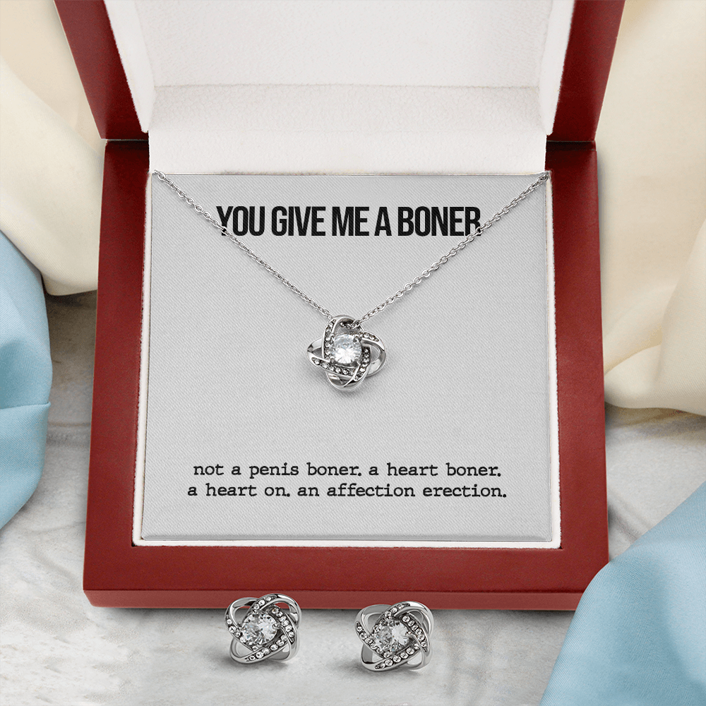Funny Boner Love Knot Necklace & Earrings Set