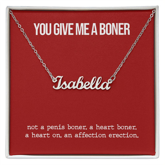 Custom Name Necklace With Funny Boner Card