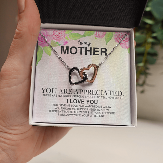 To My Mother You Are Appreciated Interlocking Hearts Necklace
