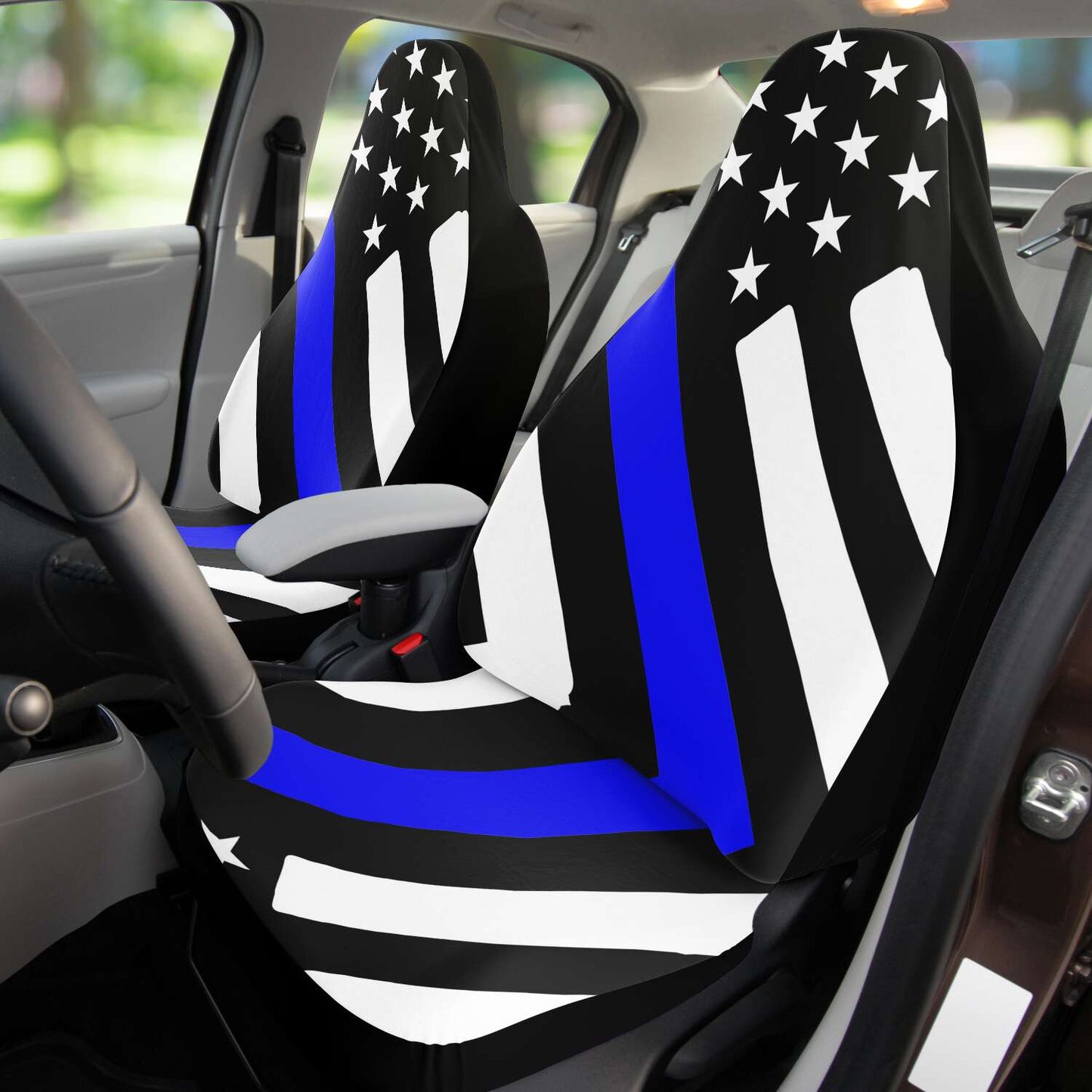 Thin Blue Line Drawn Flag Seat Covers