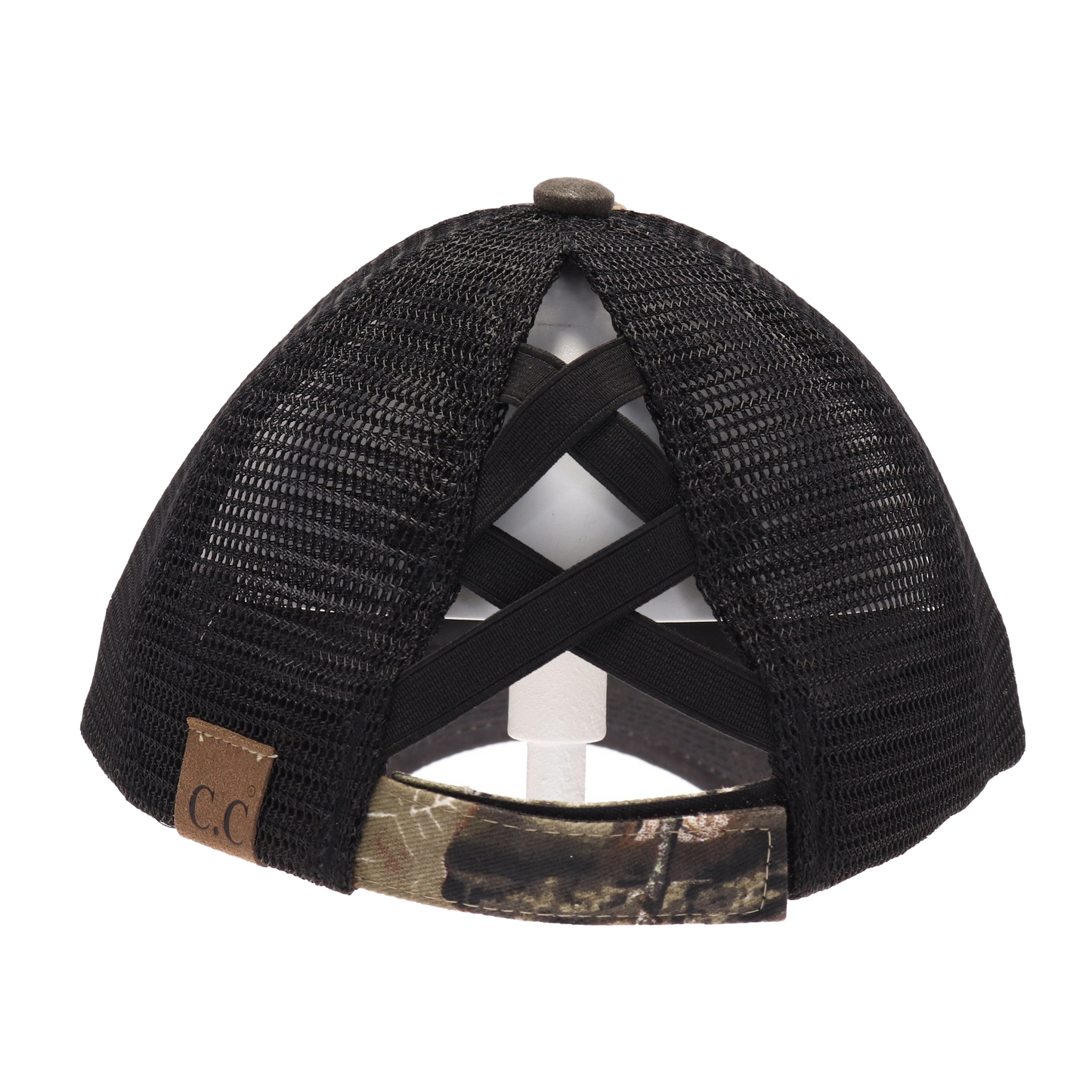 Thin Blue Line Flag Mossy Oak Camouflage Criss Cross Ponytail Hat