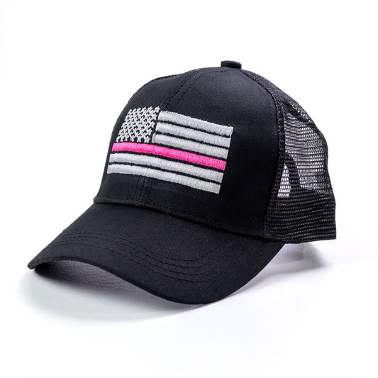 Ponytail Thin Pink Line Flag Hat