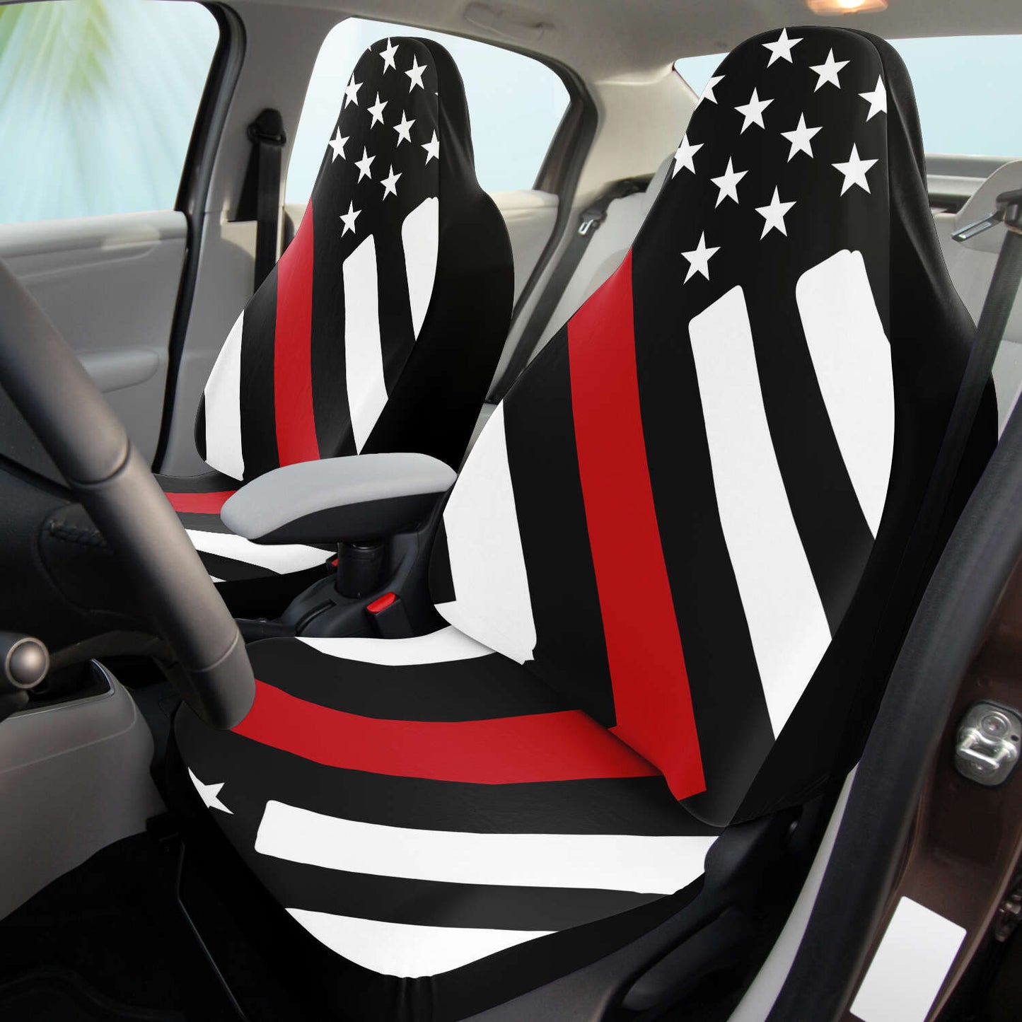 Thin Red Line Drawn Flag Seat Covers