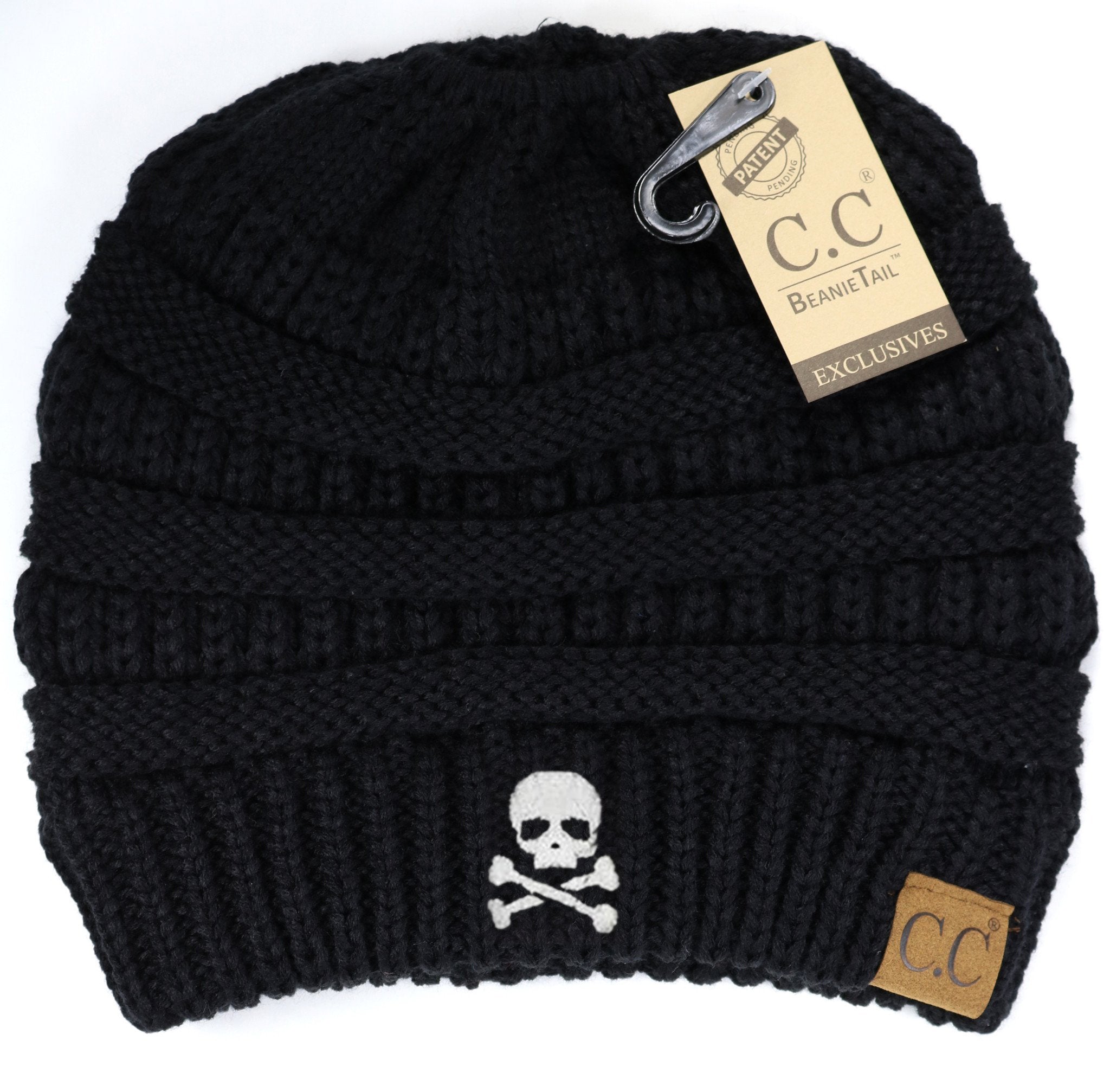 Skull & Crossbones Ponytail Messy Bun Beanie