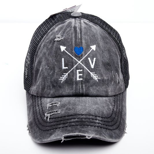 Thin Blue Line Love Arrows Criss Cross High Ponytail Hat