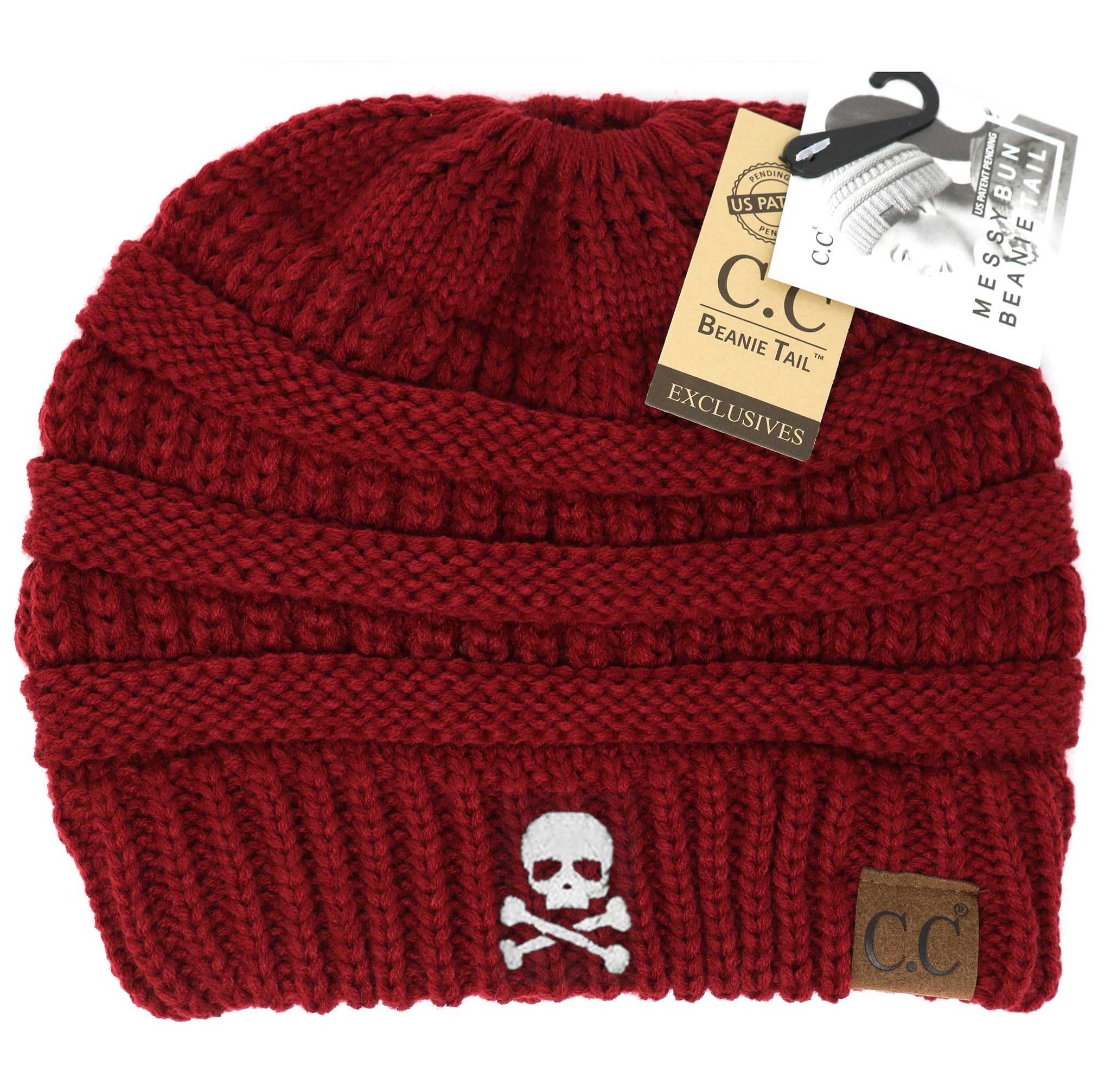 Skull & Crossbones Ponytail Messy Bun Beanie
