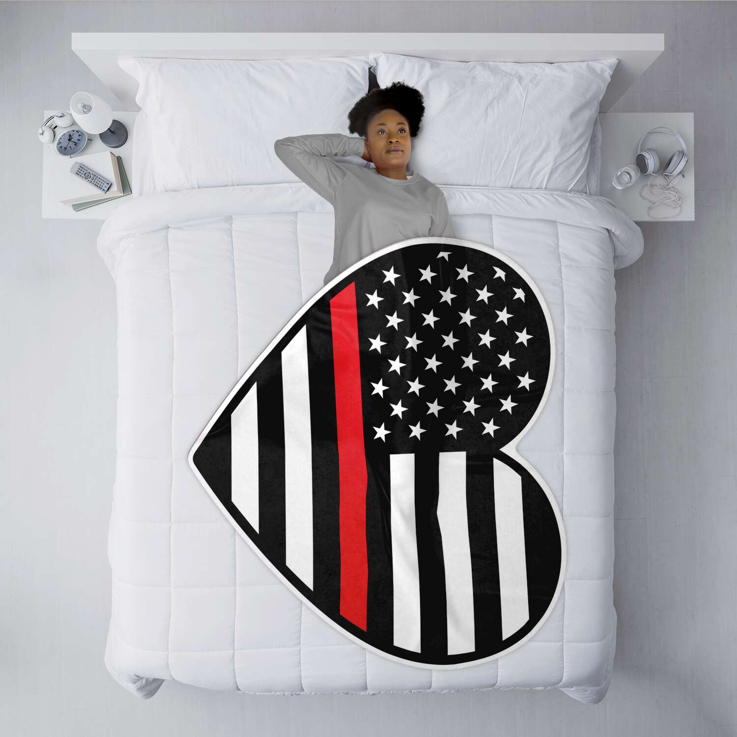 Thin Red Line Heart Flag Freeform Blanket