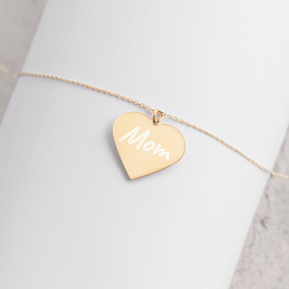 Mom Engraved Heart Necklace