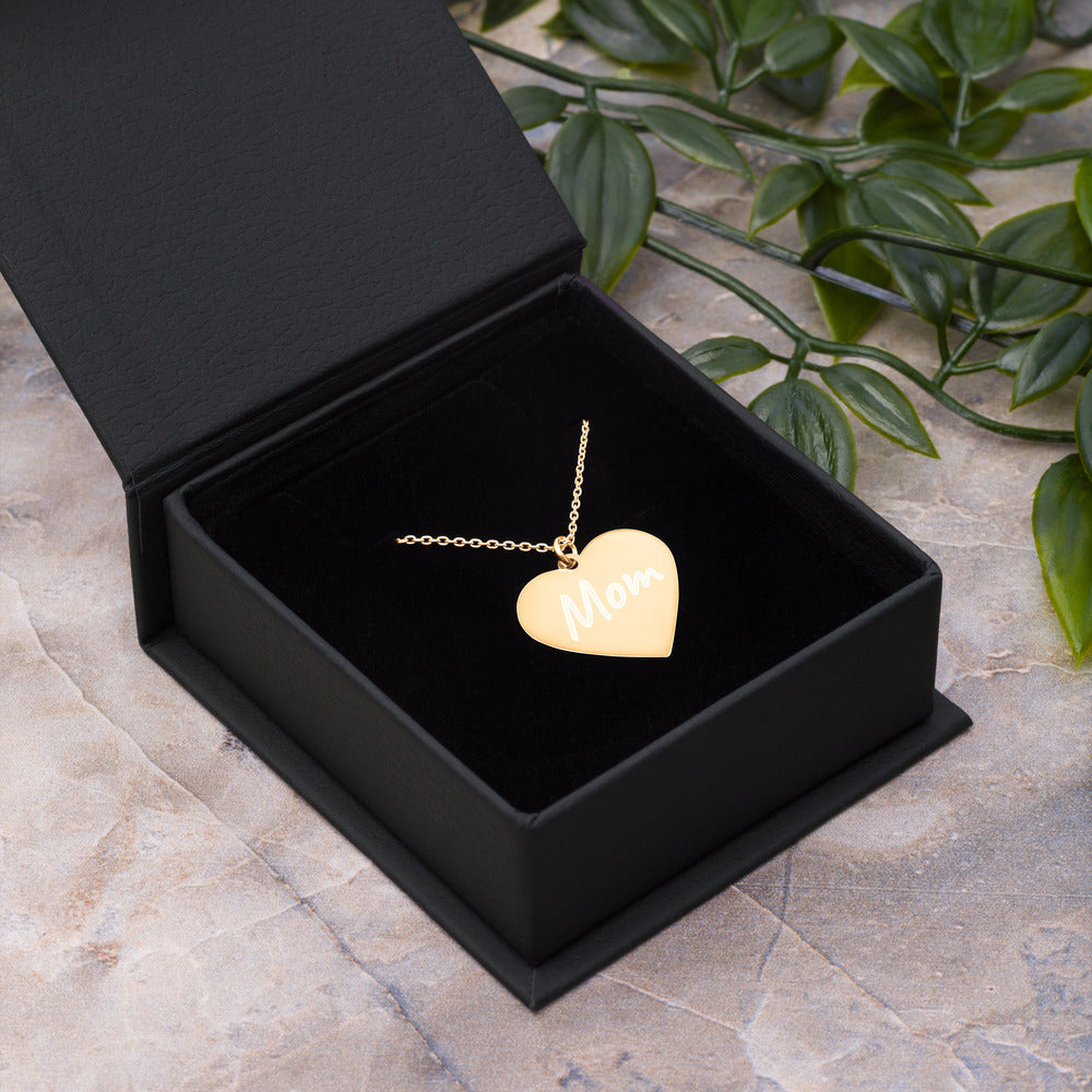 Mom Engraved Heart Necklace