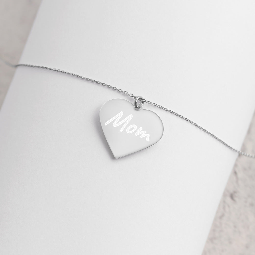 Mom Engraved Heart Necklace