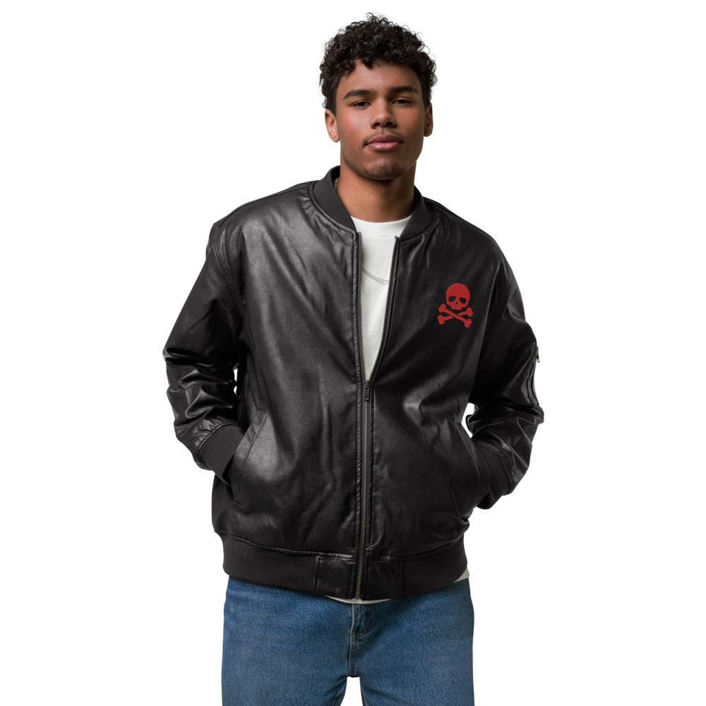 Red Skull & Crossbones Leather Bomber Jacket