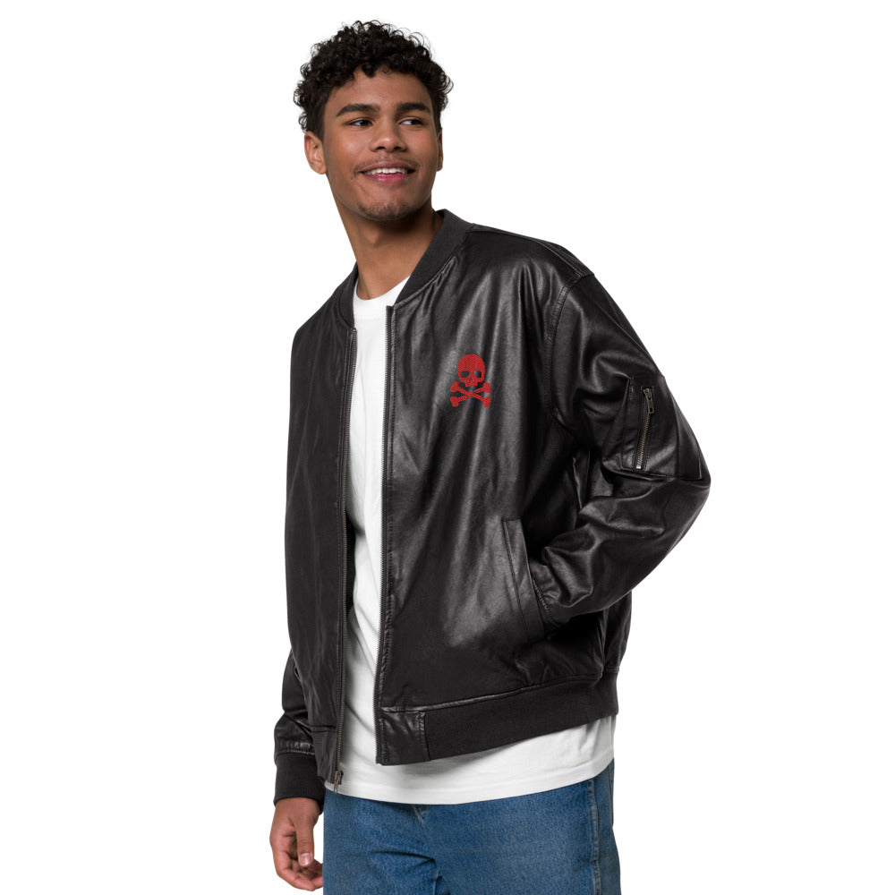 Red Skull & Crossbones Leather Bomber Jacket