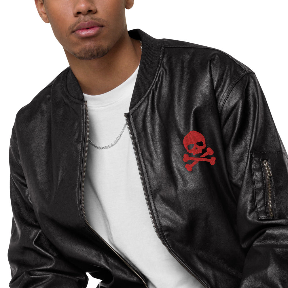 Red Skull & Crossbones Leather Bomber Jacket