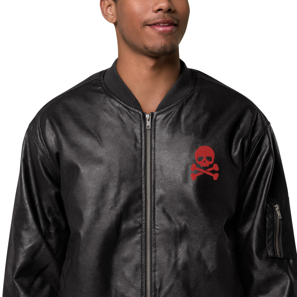 Red Skull & Crossbones Leather Bomber Jacket