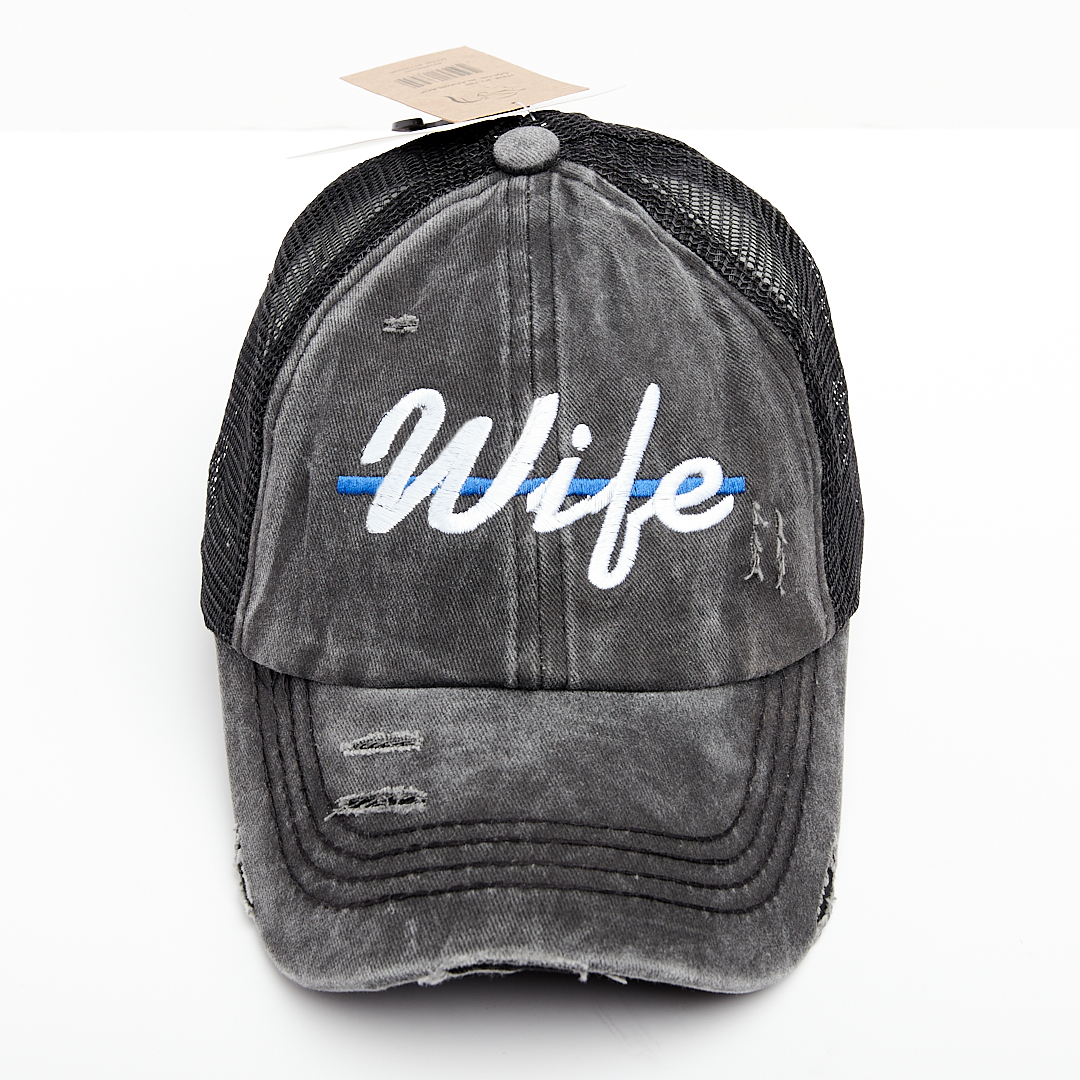 Thin Blue Line Wife Criss Cross High Ponytail Hat