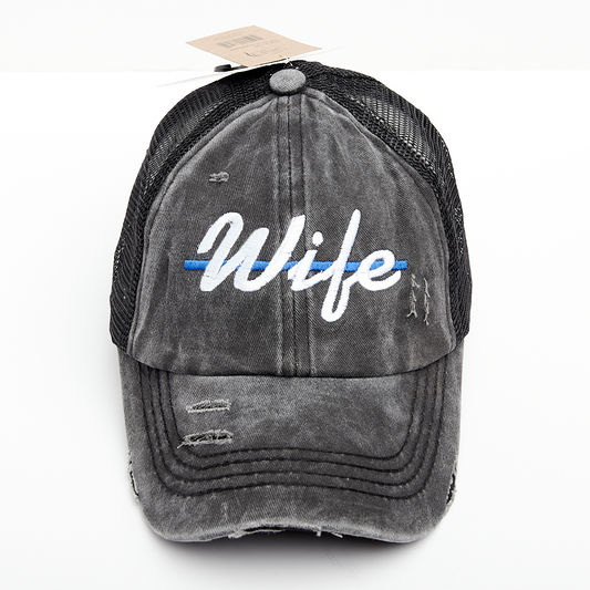Thin Blue Line Wife Criss Cross High Ponytail Hat