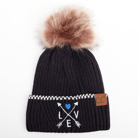 Thin Blue Line Love Arrows Ribbed Knit Beanie With Accented Cuff
