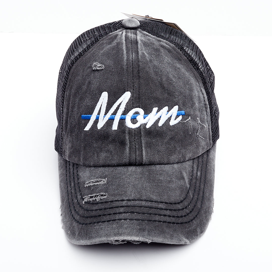 Thin Blue Line Mom Criss Cross High Ponytail Hat