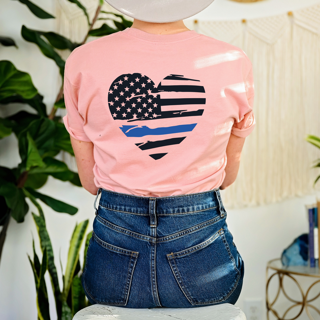 Thin Blue Line Distressed Heart (Front & Back)