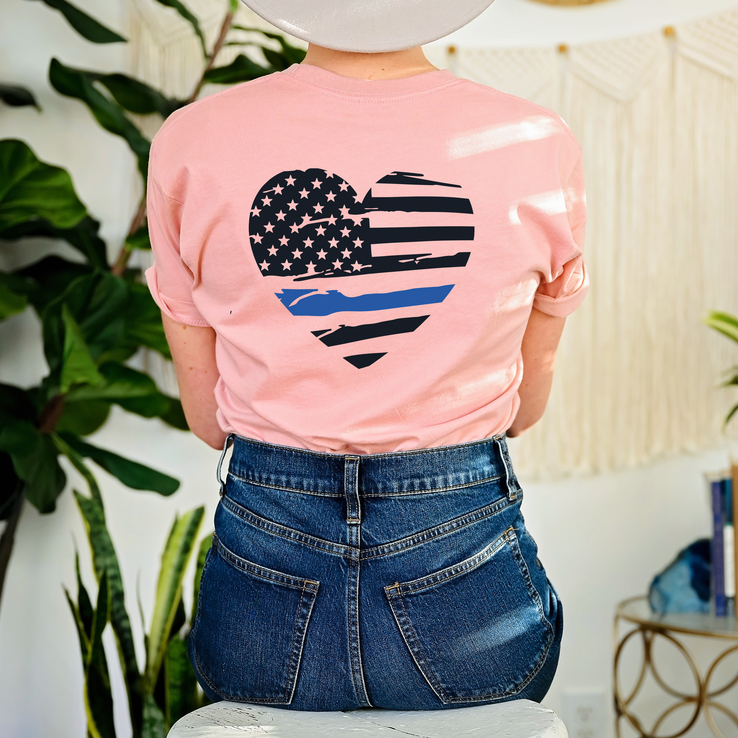 Thin Blue Line Distressed Heart (Front & Back)