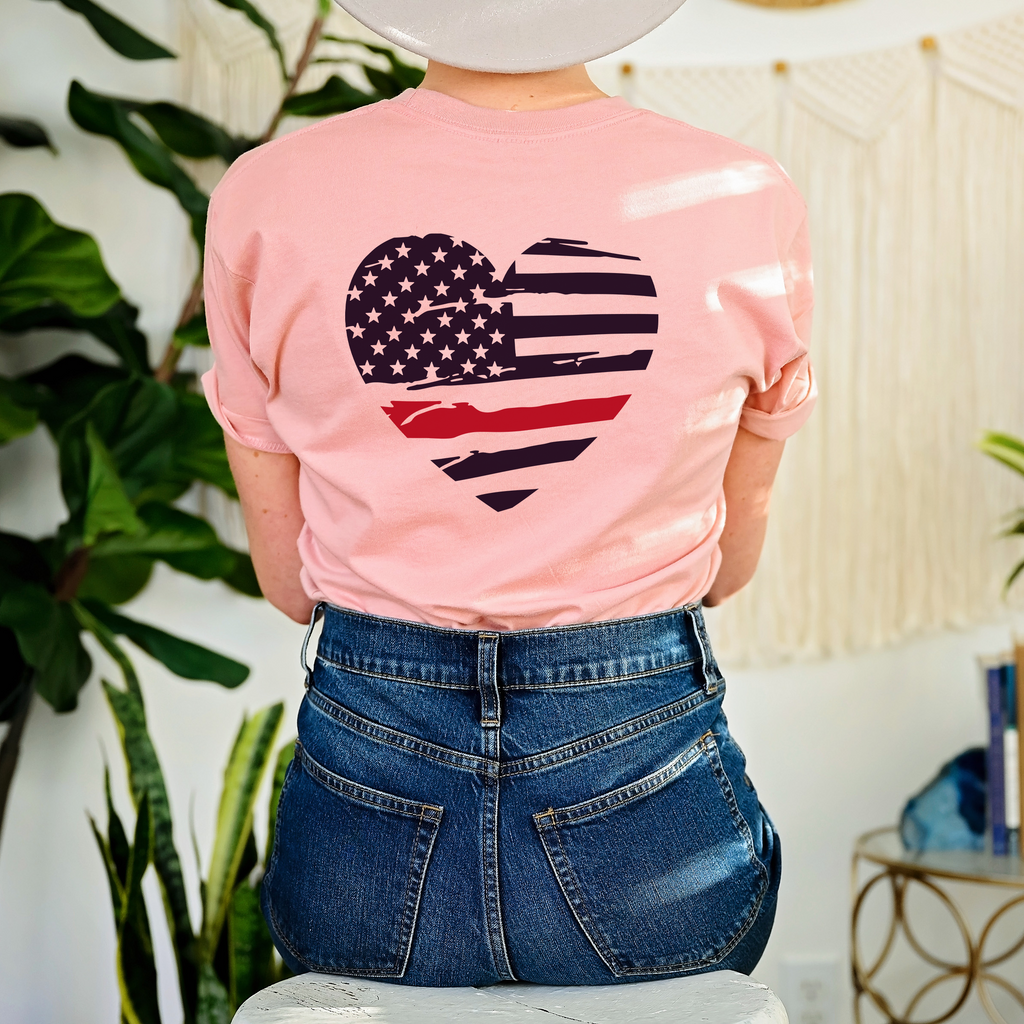 Thin Red Line Distressed Heart (Front & Back)