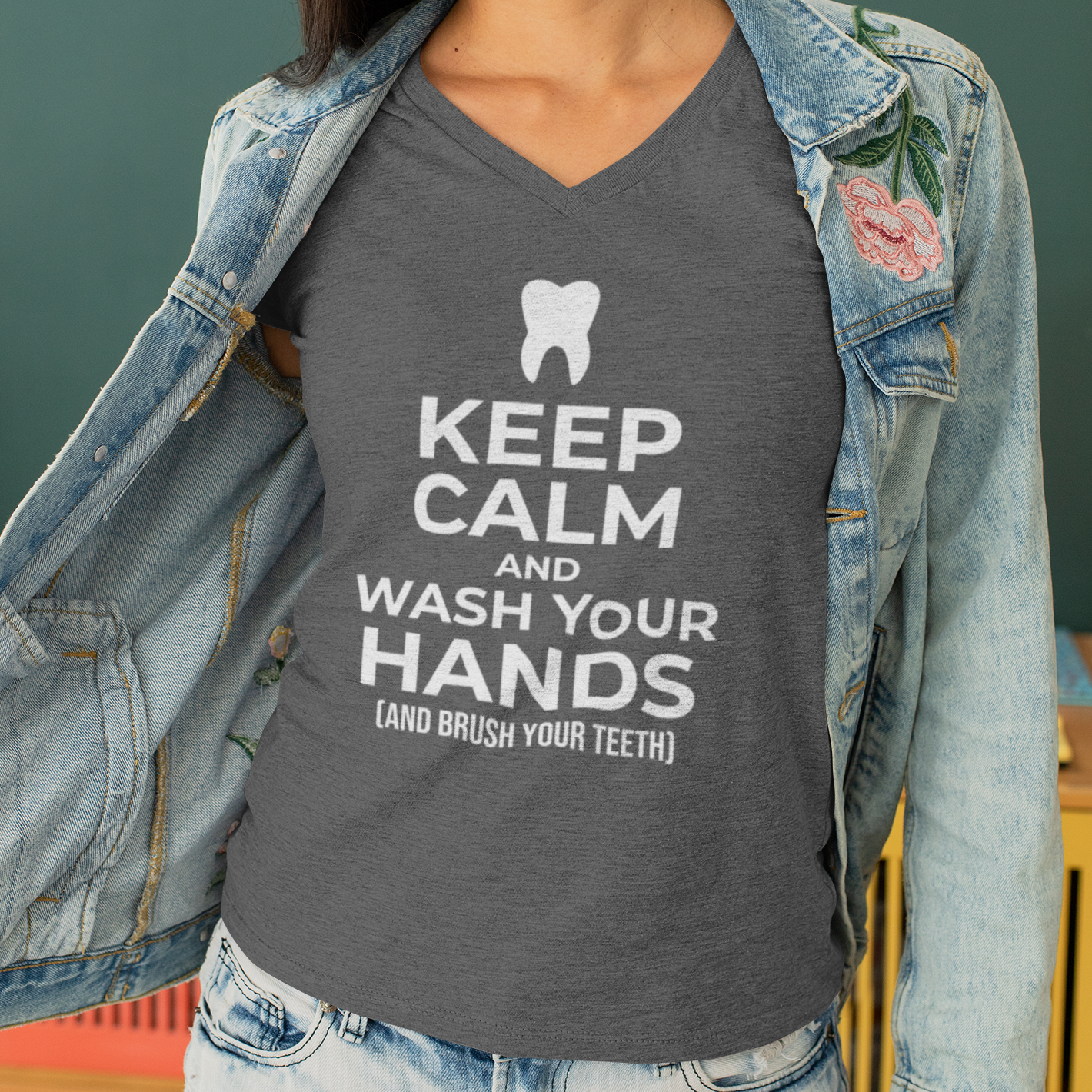 Keep Calm And Wash Your Hands And Brush Your Teeth V-Neck