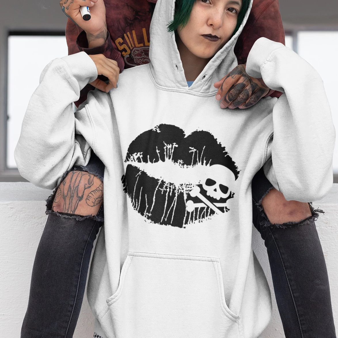 Skull & Crossbones Lips Unisex Hoodie